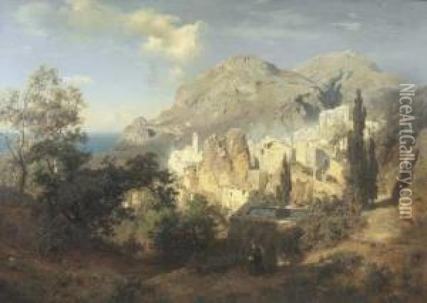 A View Of The Amalfi Coast Oil Painting - August Wilhelm Leu