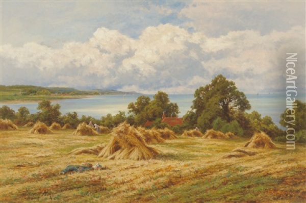 Harvest Time On The Sussex Coast Oil Painting - Henry H. Parker