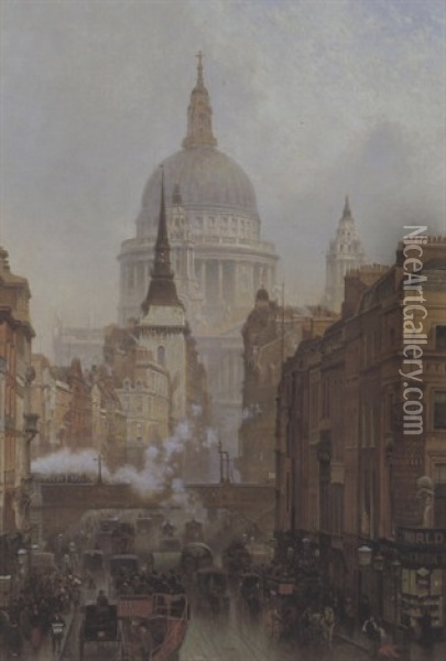 Ludgate; Evening Oil Painting - John O'Connor