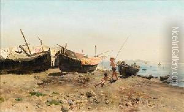 On The Mergellina Shore Oil Painting - Antonino Leto