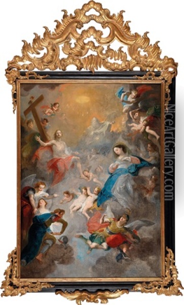 Die Heilige Dreifaltigkeit Mit Madonna Und Heiligen Oil Painting - Franz Anton Maulbertsch