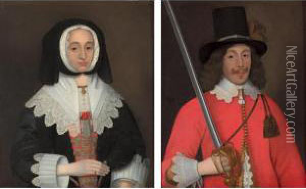 Portrait Of Colonel John Hutchinson (1615-1664); And His Wife, Mrs Hutchinson, Nee Lucy Apsley (b.1620) Oil Painting - John Souch