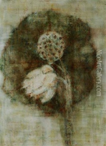 Lotusblute Und Frucht Vor Grosem Blatt Oil Painting - Christian Rohlfs