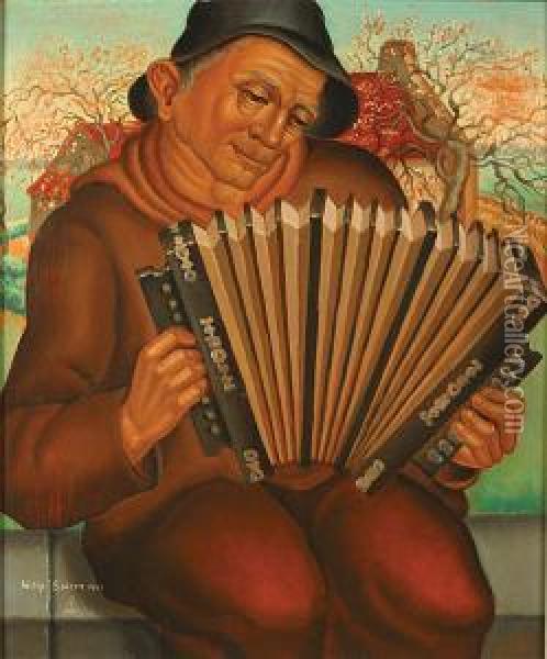 Accordeoniste Oil Painting - Willy Spatz