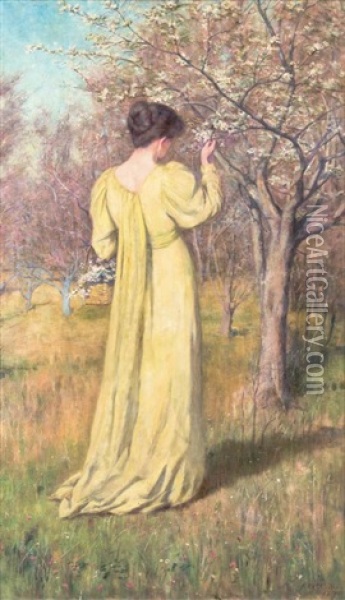 Mrs Mccubbin Picking Blossom (spring) Oil Painting - Frederick McCubbin