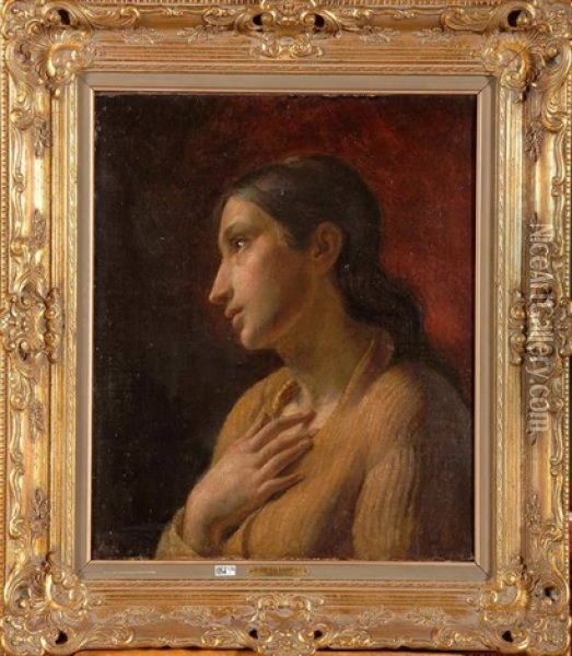 Jeune Femme Pensive Oil Painting - Jean De La Hoese