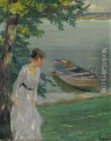 Dame Am See. Oil Painting - Edward Alfred Cucuel