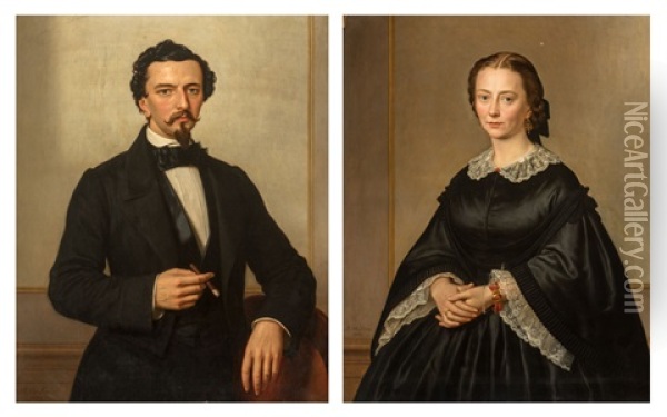 Portraits Of Mister And Misses Staes Oil Painting - Basile De Loose