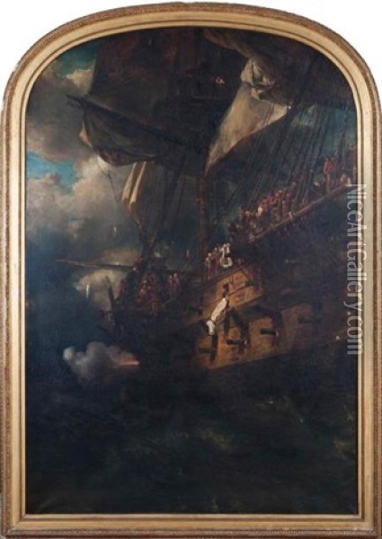 Funerailles D'un Officier De Marine Sous Louis Xvi Oil Painting - Louis-Gabriel-Eugene Isabey