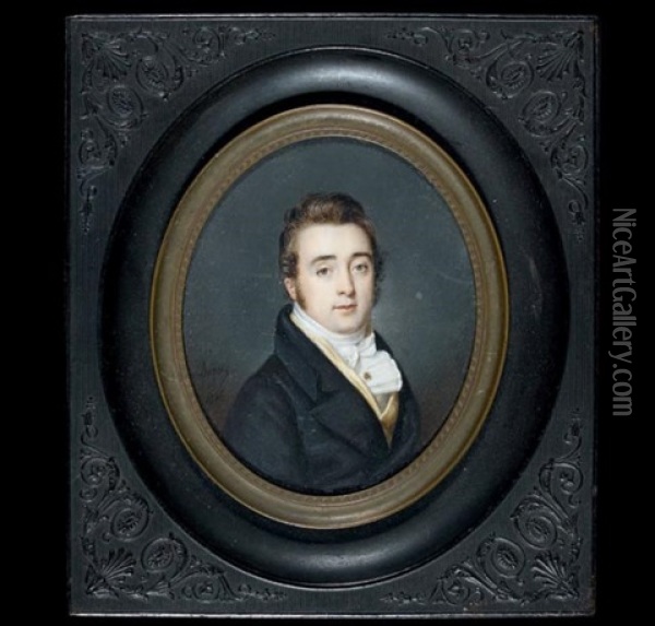 Portrait D'homme En Redingote Bleue, Gilet Jaune Et Cravate Blanche Oil Painting - Pierre Edouard Gautier dagoty