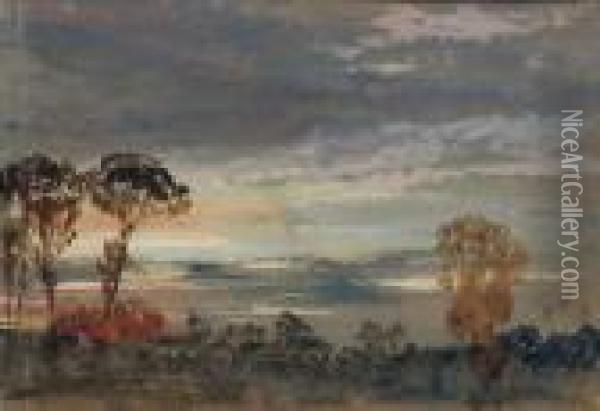 A Sunset Seen Through Trees Oil Painting - William Clarkson Stanfield