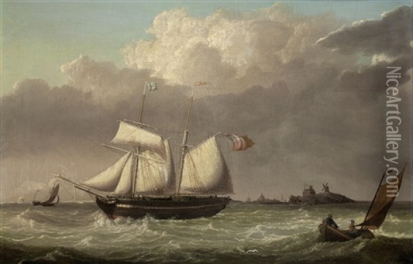 Topsail Schooner Off The Dutch Coast Oil Painting - Thomas A. Binks