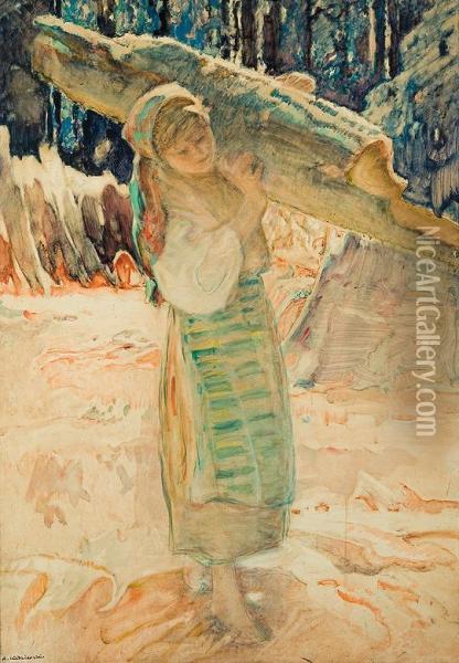 Girl From Polesie Oil Painting - Apoloniusz Kedzierski