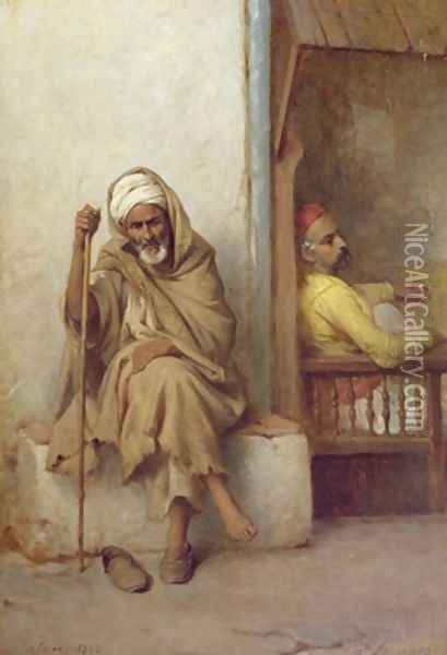 Algerian Men Resting Oil Painting - Jean Raymond Hippolyte Lazerges