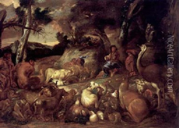 Orfeo E Gli Animali Oil Painting - Giovanni Benedetto Castiglione
