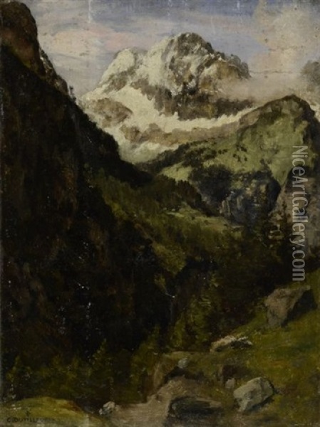 Montagne Et Vallee En Suisse Oil Painting - Henri Joseph Constant Dutilleux
