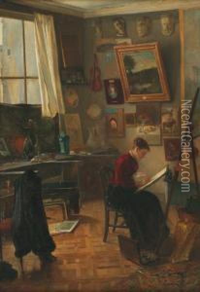L'eleve Dans L'atelier Du Peintre Oil Painting - Fernand-Anne Piestre Cormon