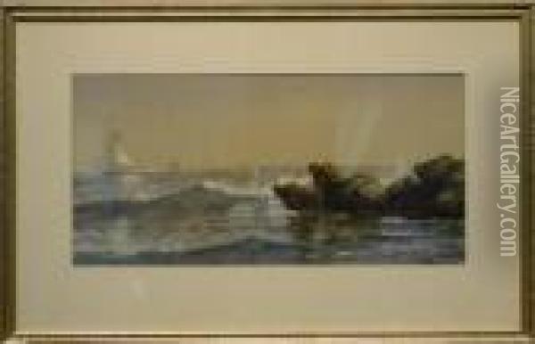 Sloop Leaving Harbor Oil Painting - Edmund Darch Lewis
