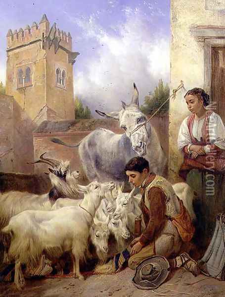 Feeding Goats in the Alhambra, 1871 Oil Painting - Richard Ansdell