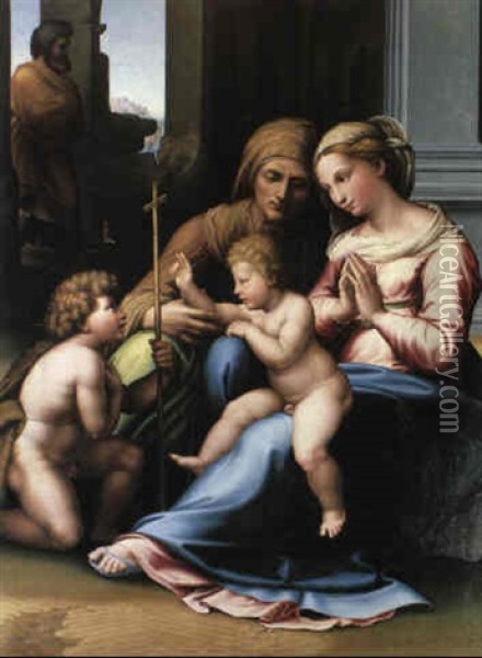 The Madonna And Child With The Infant St. John And St. Elizabeth Oil Painting - Innocenzo di Pietro (da Imola) Francucci