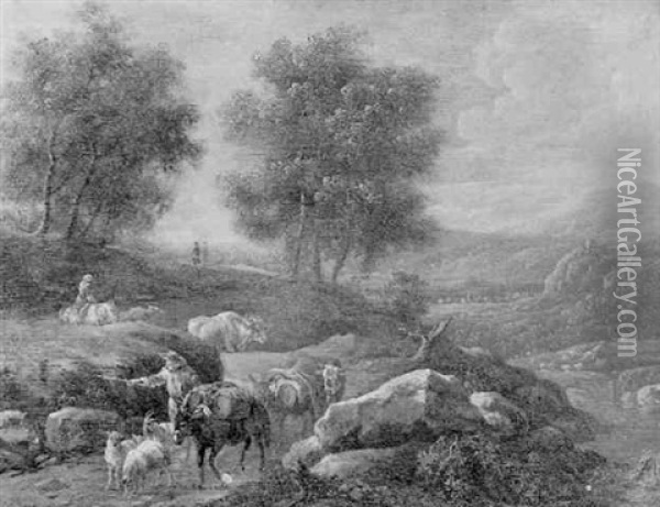 Sudliche Landschaft Mit Hirtenstaffage Oil Painting - Johann Heinrich Roos