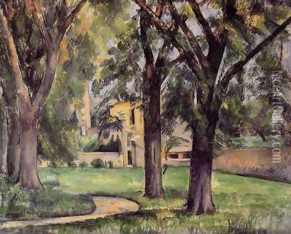 Chestnut Tree And Farm At Jas De Bouffan Oil Painting - Paul Cezanne