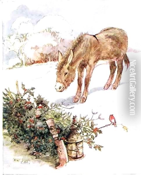 'Very cold and ground all white. Can't find anything to eat', illustration from 'The Naughty Neddy Book' Oil Painting - Anne Anderson