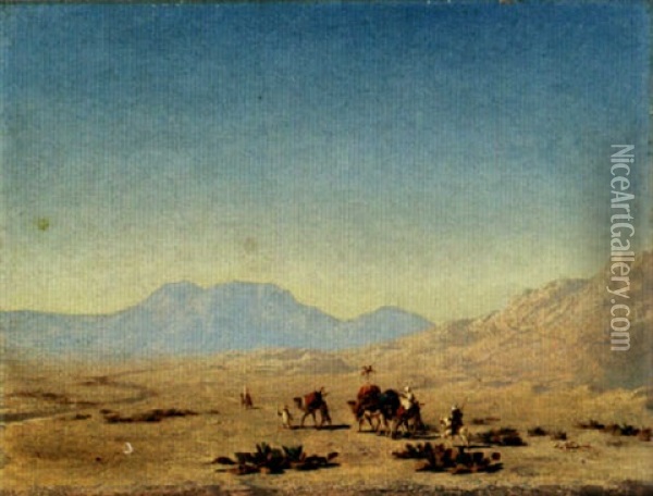 Arab Caravan In The Desert Oil Painting - Henrik August Ankarcrona