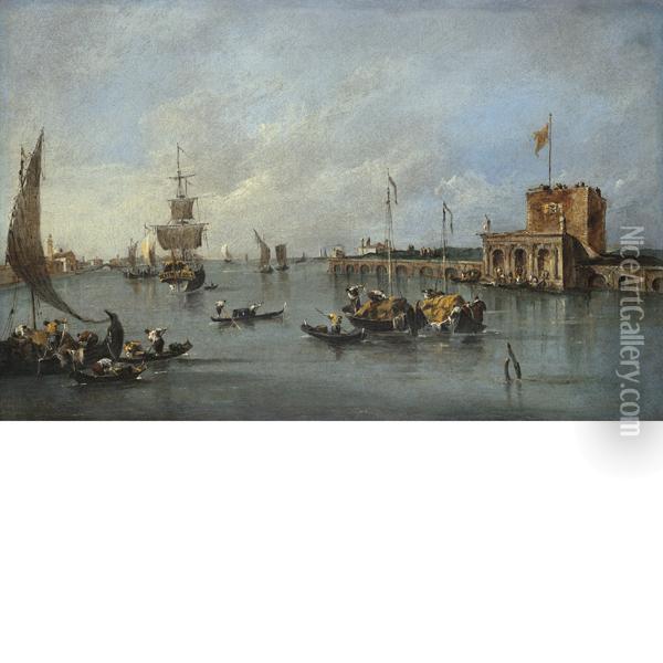 Veduta Del Forte Di Santandrea Nella Laguna Di Venezia Oil Painting - Francesco Guardi