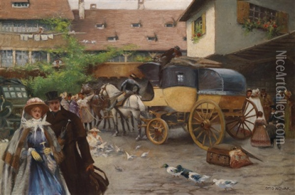 Ankunft Der Pferdekutsche Oil Painting - Otto Robert Nowak