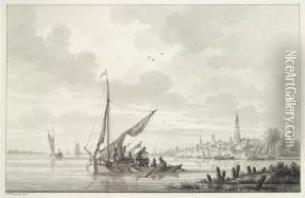 View Of Antwerp, With Boats On The Scheldt In The Foreground Oil Painting - Nicolaes Wicart