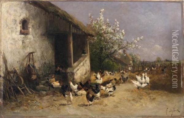 La Basse-cour Oil Painting - Alexandre Defaux