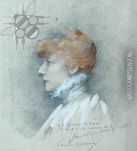 Sarah Bernhardt (1844-1923) 1891 Oil Painting - Louise Abbema