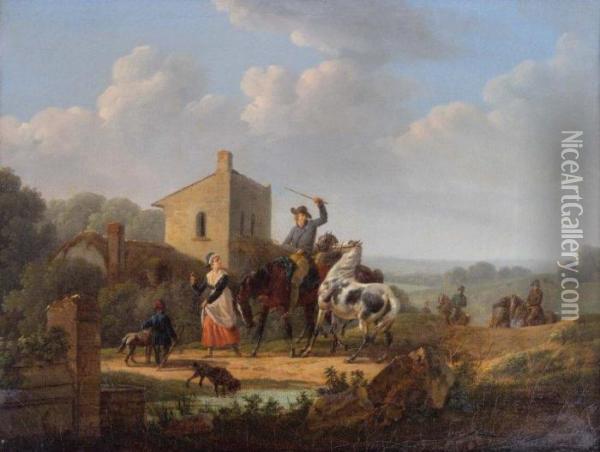 Les Cavaliers Sur Sa Toile Oil Painting - Joseph Swebach-Desfontaines