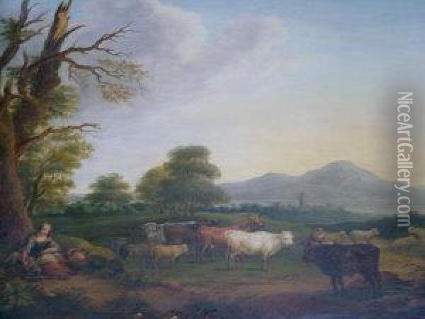 The Shepherdess Oil Painting - Josef Adolf Lang