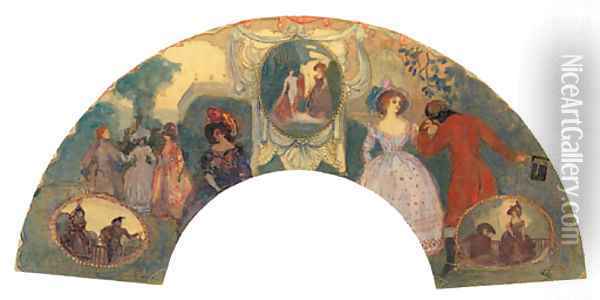 Fete Galante Fan Oil Painting - Charles Conder