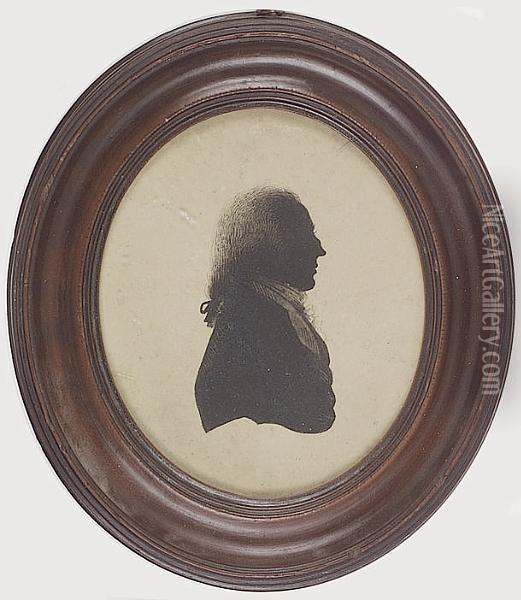 A Silhouette Portrait Of A Gentleman, Profile To The Right, Wearing A Coat, Waistcoat And Cravat, His Hair Worn En Queue Oil Painting - Isabella Beetham