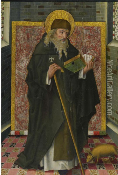 Saint Anthony Abbot Oil Painting - Master Of The Death Of Saint Nicholas Of Munster