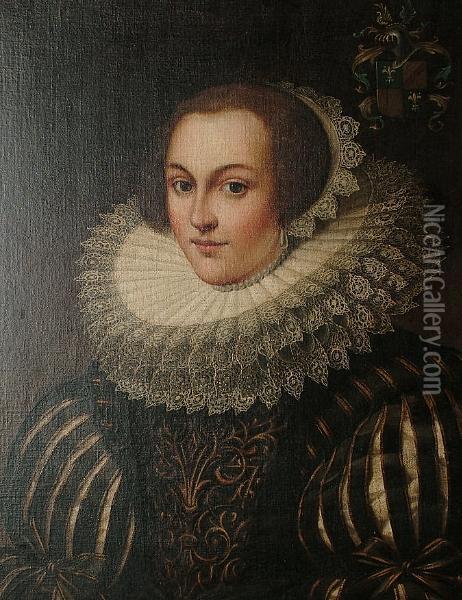 Portrait Of A Lady, Bust Length,
 In A Black Dress Trimmed With Gold, A Lace Collar And Cap Oil Painting - Michiel Jansz. Van Miereveldt