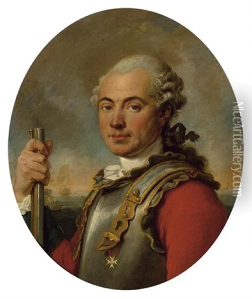 Portrait Des Francois Sadouvilliers De Billaud, Kapitanleutnant Im Regiment Von Hallwyl Oil Painting - Carle van Loo