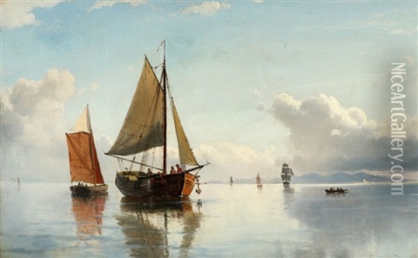Seascape With Sailing Boats, Kullen In The Background Oil Painting - Carl Fredrick Sorensen