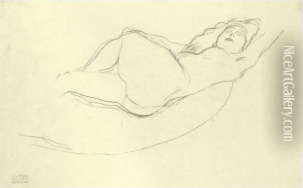Liegender Akt Nach Rechts (reclining Woman To The Right) Oil Painting - Gustav Klimt