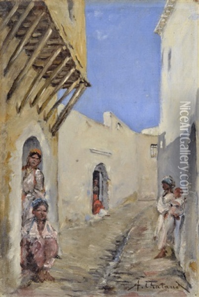 Femme Dans Une Rue En Orient Oil Painting - Marc Alfred Chataud