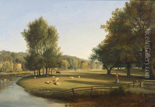 The Thames At Twickenham Oil Painting - George Hilditch