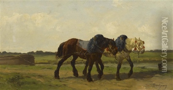 Pferde Und Kuhe Am Wasser (pair) Oil Painting - Rosa Bonheur