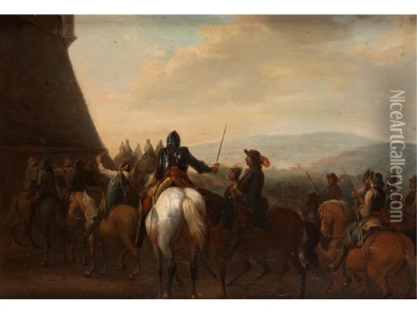 Kavallerie Vor Der Festung Oil Painting - August Querfurt