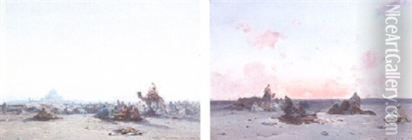 Rassemblement Dans Le Desert, Soleil Levant Oil Painting - Henri Duvieux