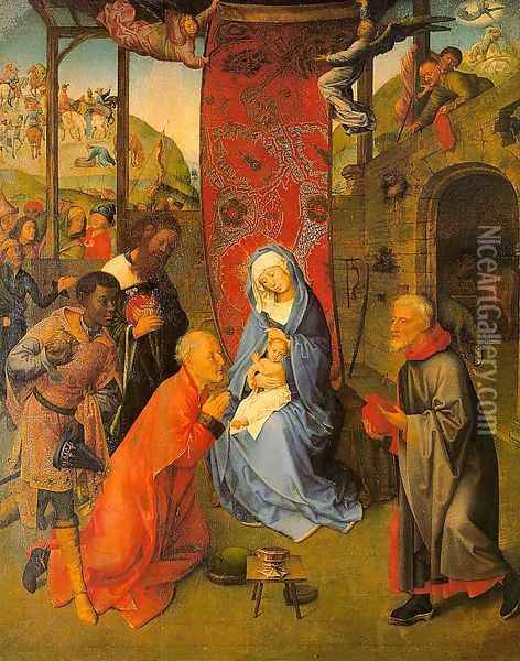 The Adoration of the Magi (central panel of a triptych) Oil Painting - Follower of Hugo van der Goes