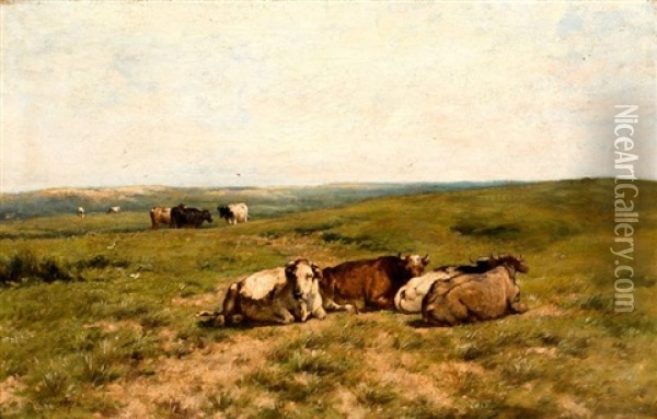 Rustende Koeien In Duinlandschap Oil Painting - Herman Bogman I