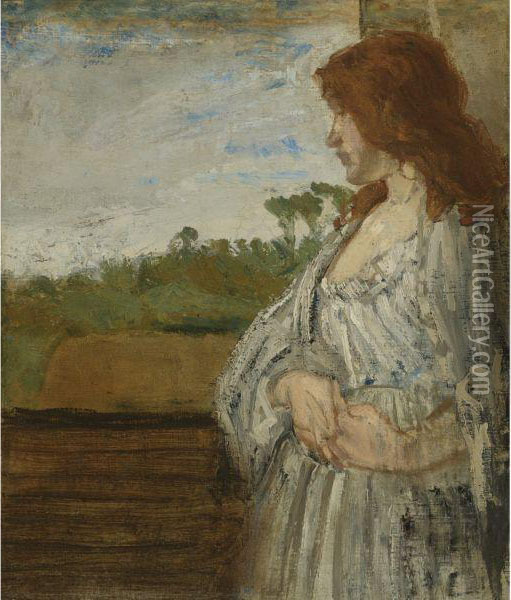A White Note Oil Painting - James Abbott McNeill Whistler